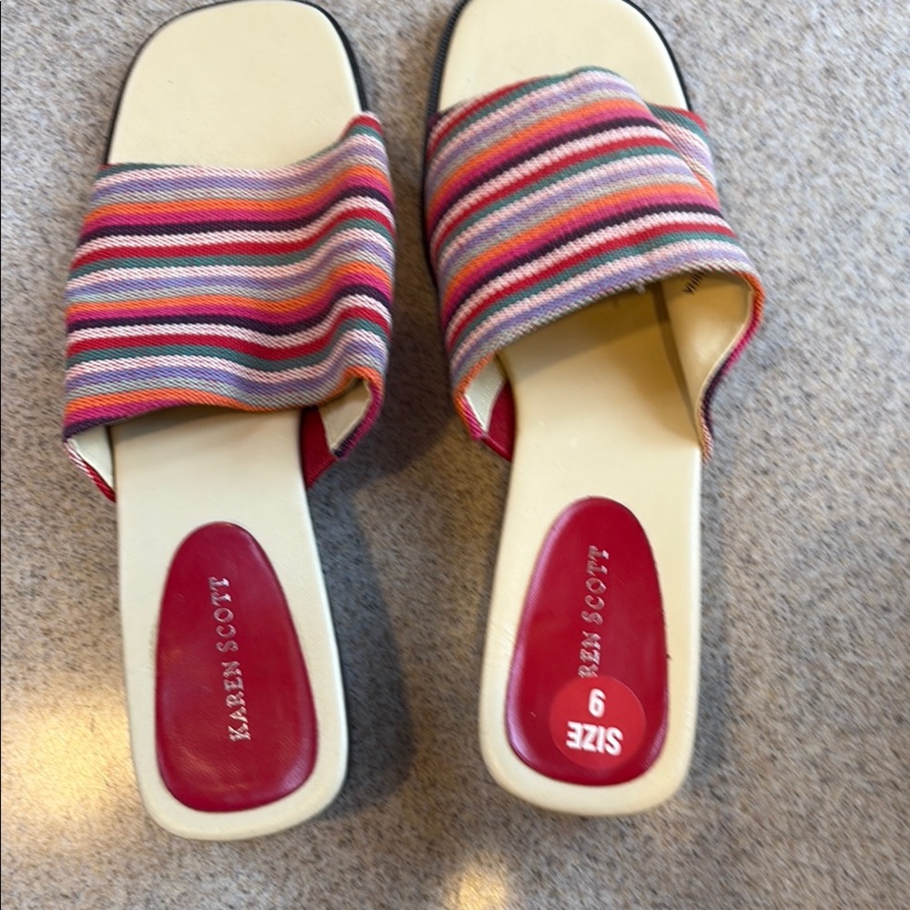 Karen Scott wedge slide sandal with striped fabric upper